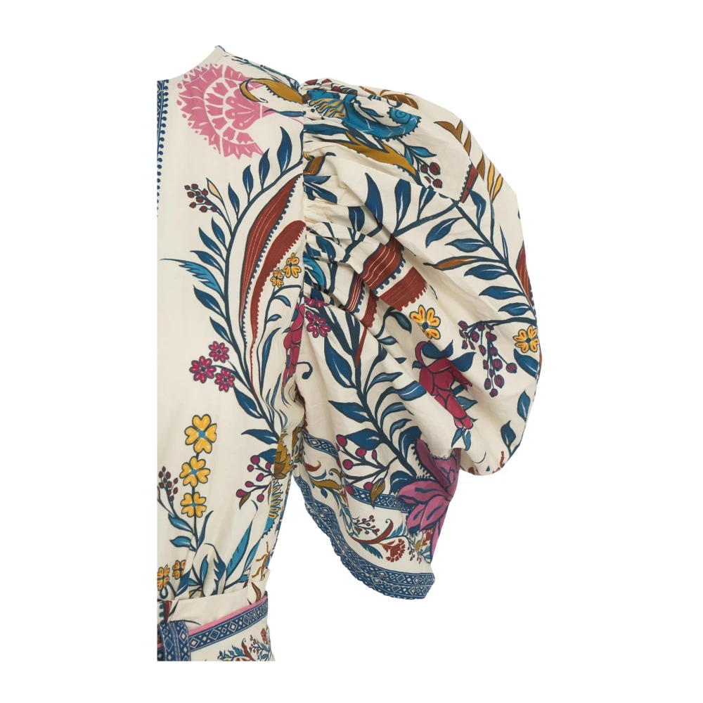 Farm Rio Beige Bloemen Jumpsuit met Pofmouwen Multicolor Dames