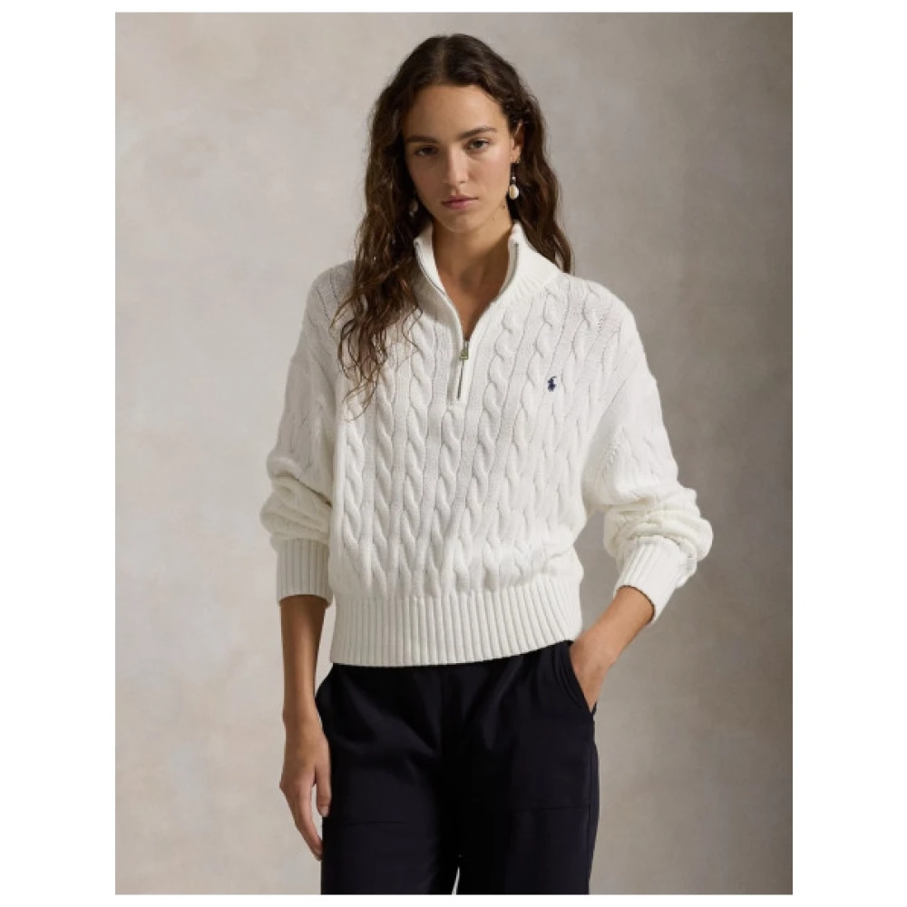 Polo Ralph Lauren Twist Gebreide Half-Zip Trui White Dames