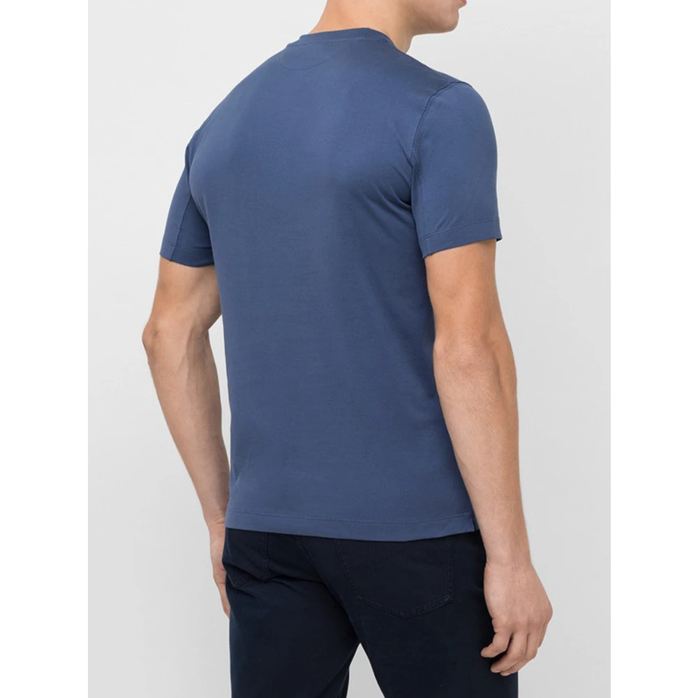 BRUNELLO CUCINELLI Indigo Blauw Katoenen T-shirt Basic Fit Blue Heren