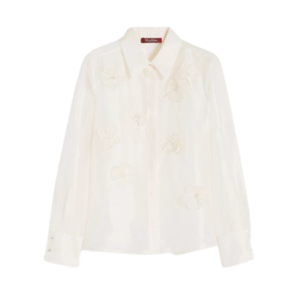 Max Mara Studio Kvinno Vit Blusar & Skjortor Dam, L, Organza, Silk Organza Shirt