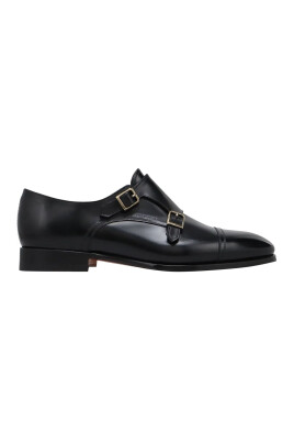 black-leather-loafer-double-buckle-shoes