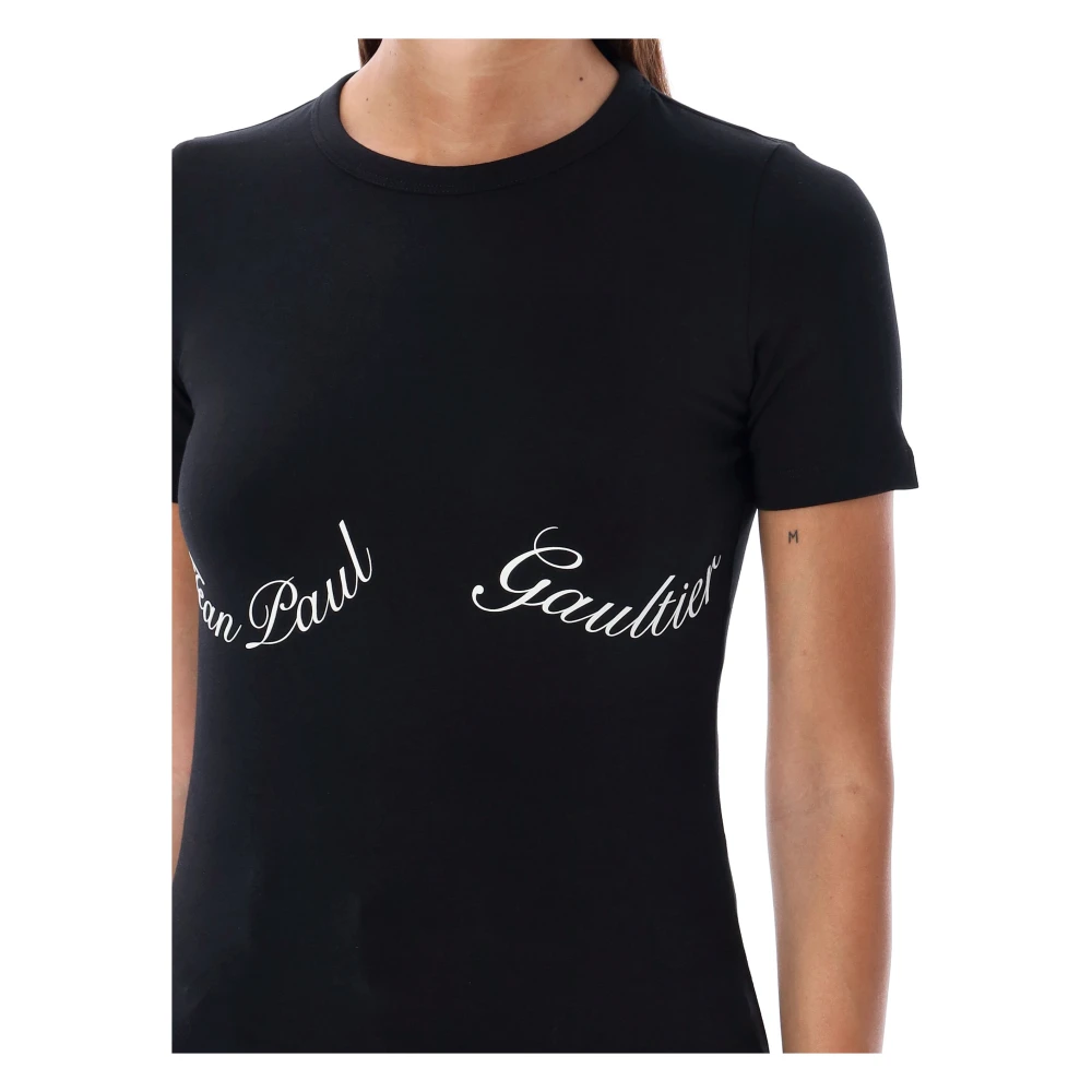 Jean Paul Gaultier Iconische Logo Print Zwart Wit T-shirt Black Dames