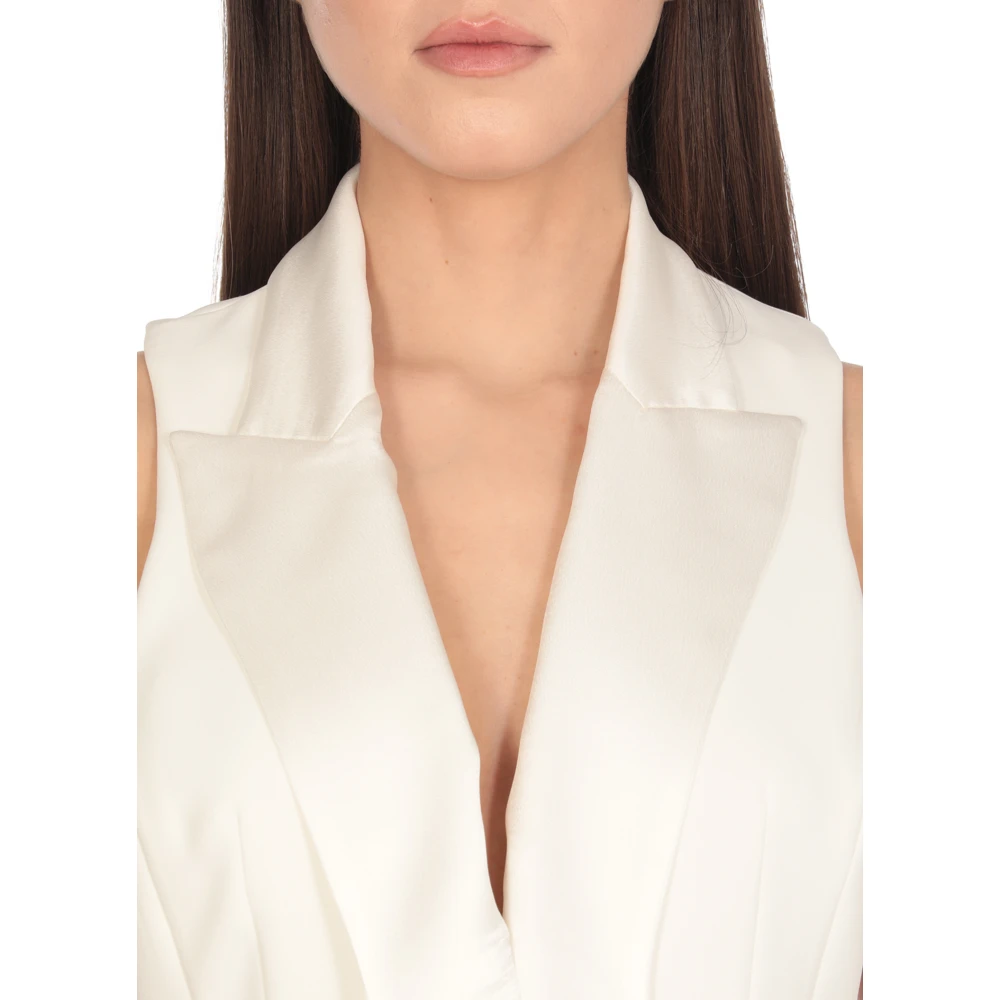 Elisabetta Franchi Ivoor Mouwloos Vest met Peak Revers Beige Dames