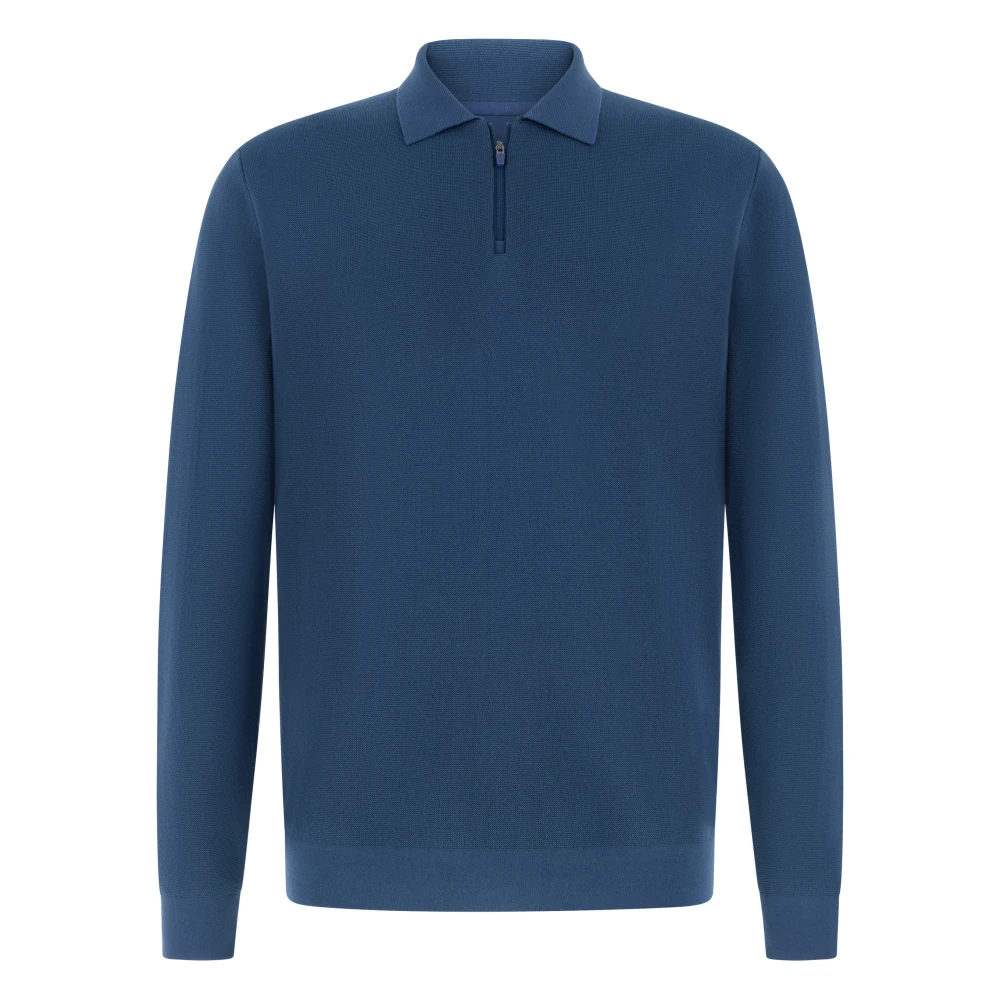 Boggi Milano Mannelijk Blauw B Tech Gebreide Polo Shirt Met Halve Rits