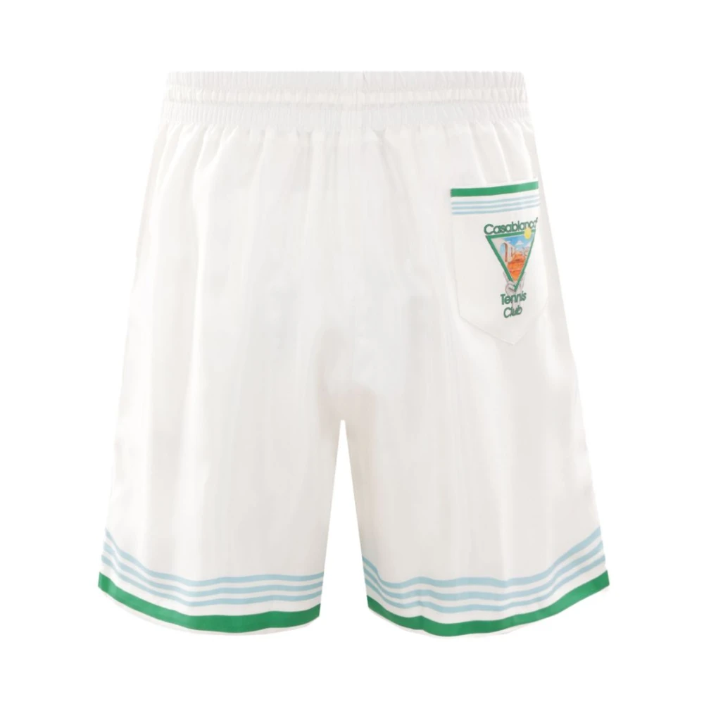 Casablanca Witte Zijden Streep Shorts White Heren