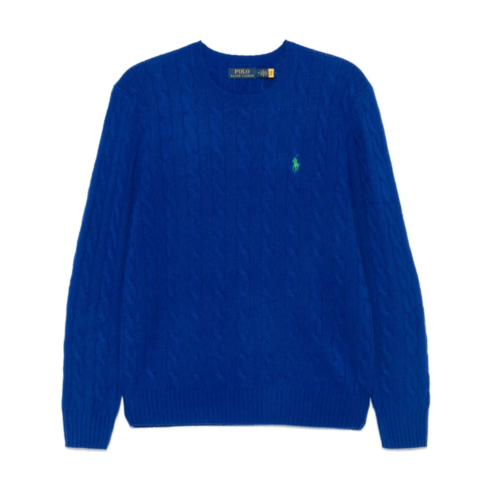 Polo Ralph Lauren Men's Blue Cable Knit Jumper With Pony Embroidery
