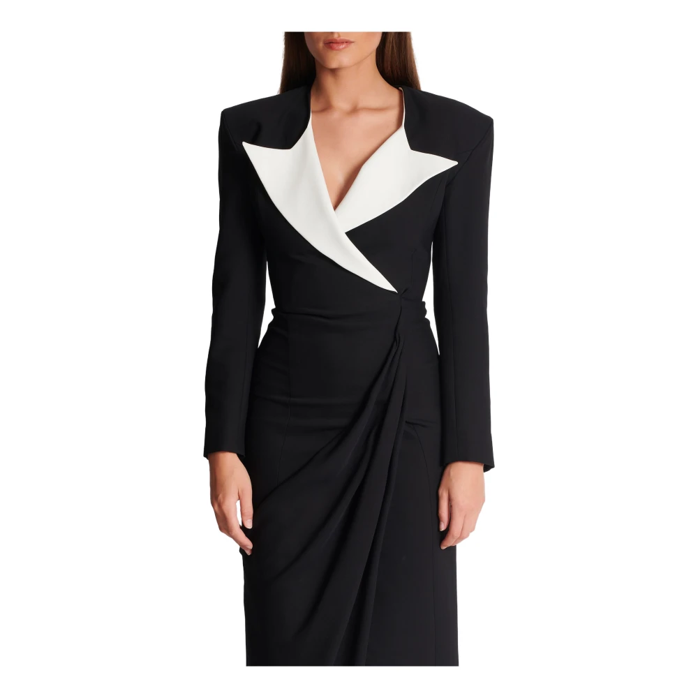 Balmain Gestructureerde Crêpe Lange Jurk Black Dames