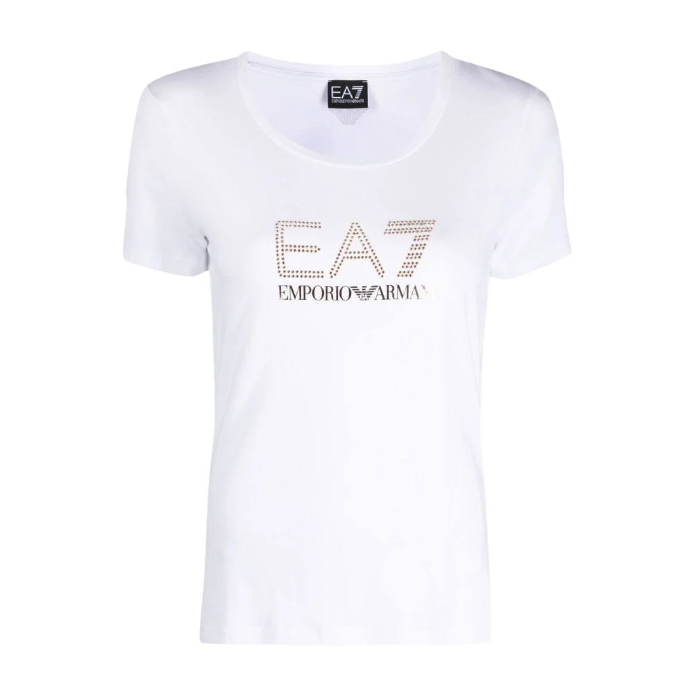 Emporio Armani EA7 Vit T-shirt med Rhinestone-Detaljer White, Dam