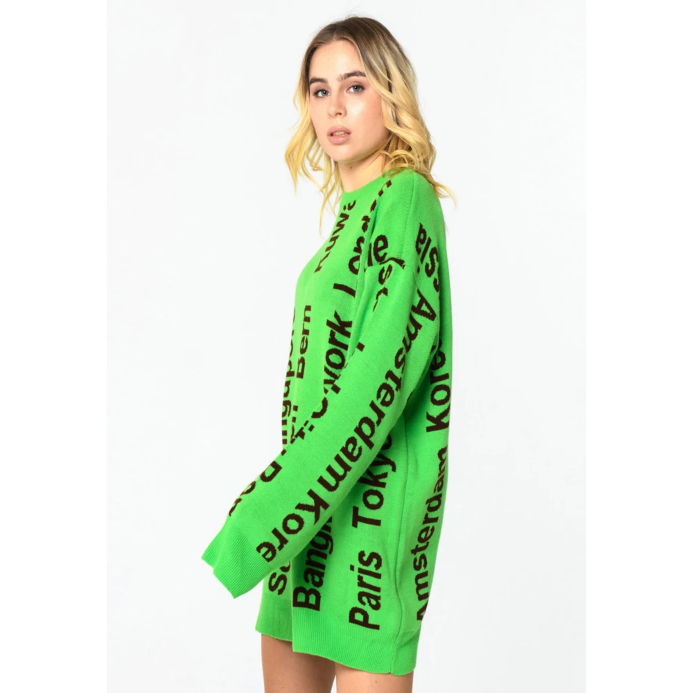 Cesare Gaspari Oversized City Print Gebreide Trui Groen Multicolor Dames