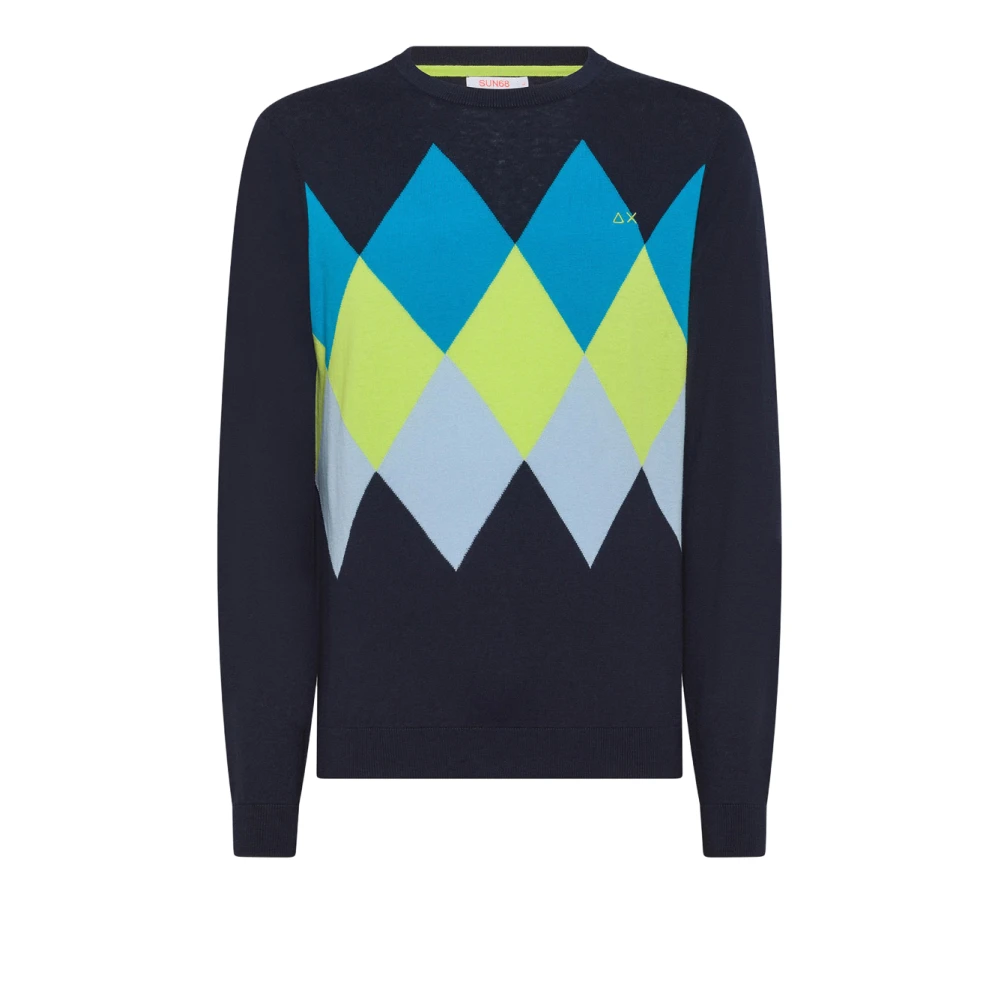 Sun68 Blauwe Argyle Trui Blue Heren