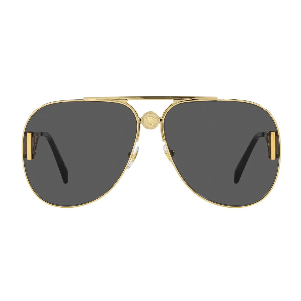 Versace Guld Metall Pilot Solglasögon med Mörkgråa Linser Yellow, Unisex