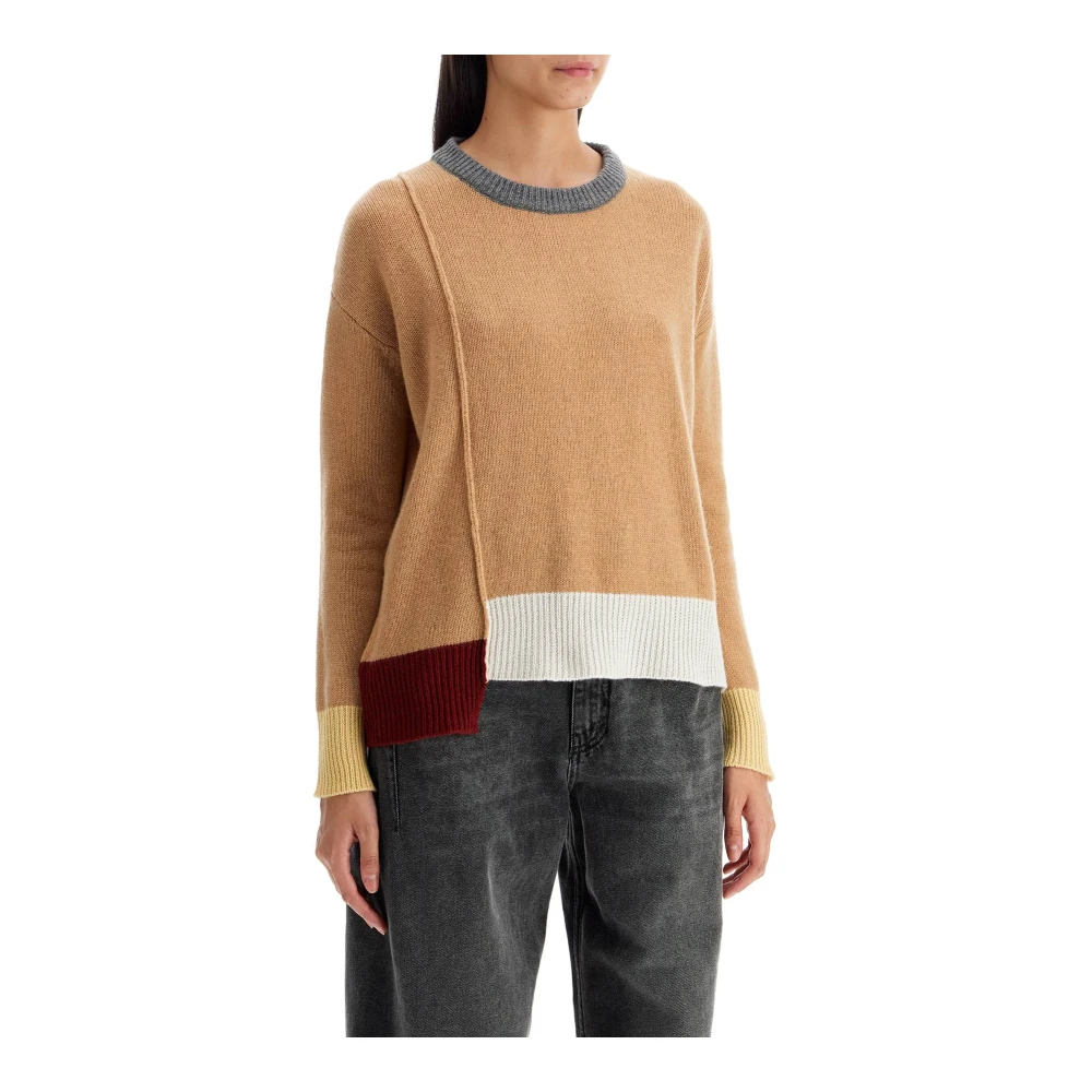 Marni Kasjmier Boxy Pullover met Contrastranden Beige Dames