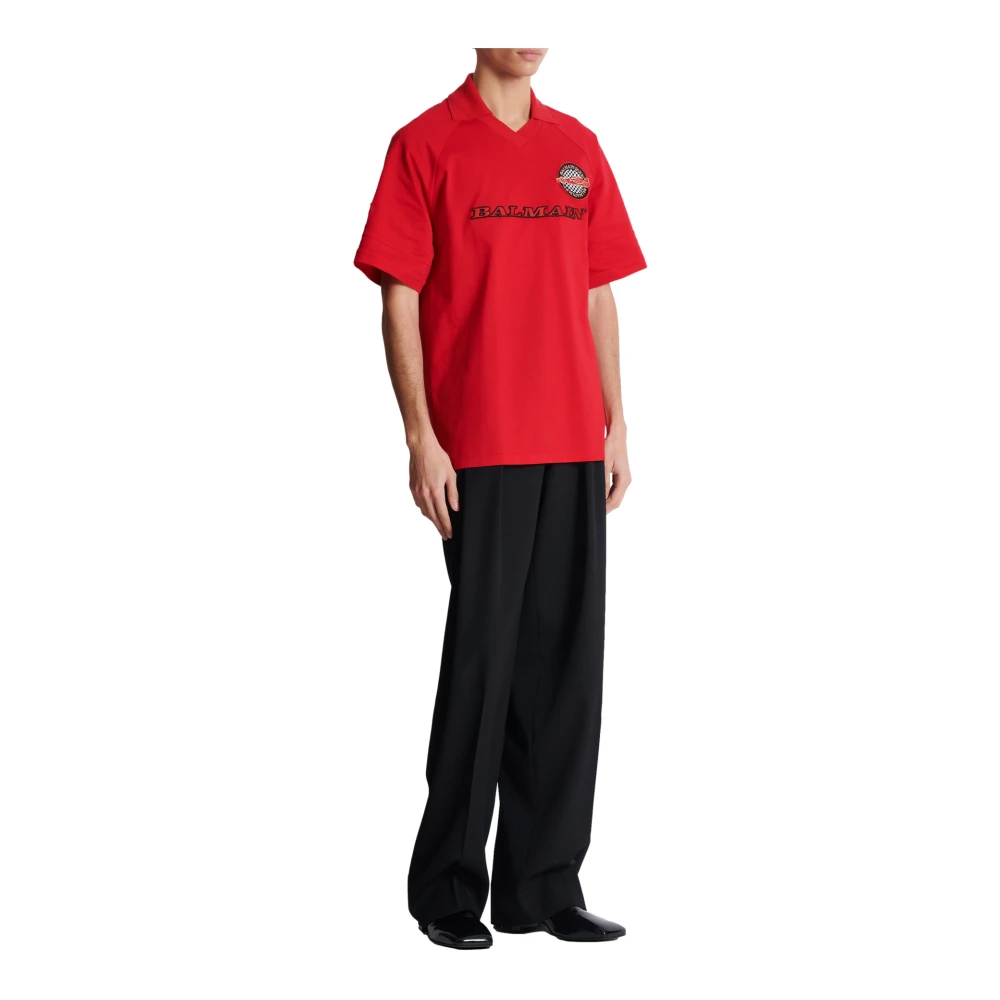 Balmain Katoenen piqué poloshirt met Racing borduursel Red Heren