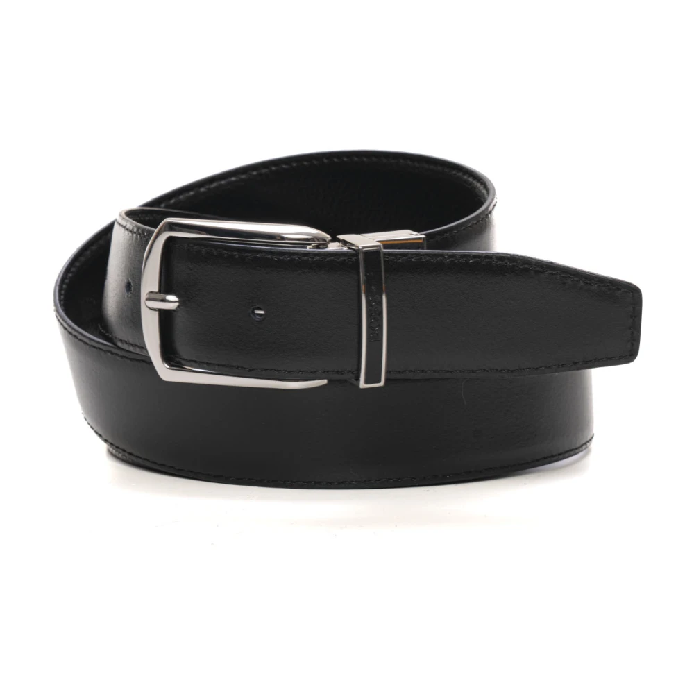 Boss Verstelbare Omkeerbare Leren Riem met Logogesp Black Heren