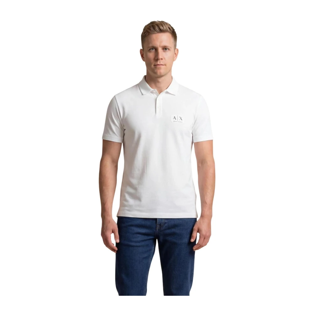 Armani Exchange Men's White Polo Shirts, L, Short Sleeve Cotton Polo Shirt With Button Fastening