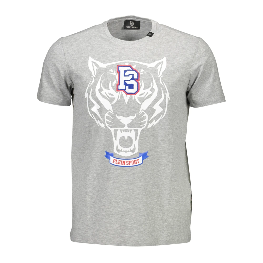Plein Sport Men's Gray Training T-Shirts & Tops, L, Short Sleeve Crew Neck T-Shirt