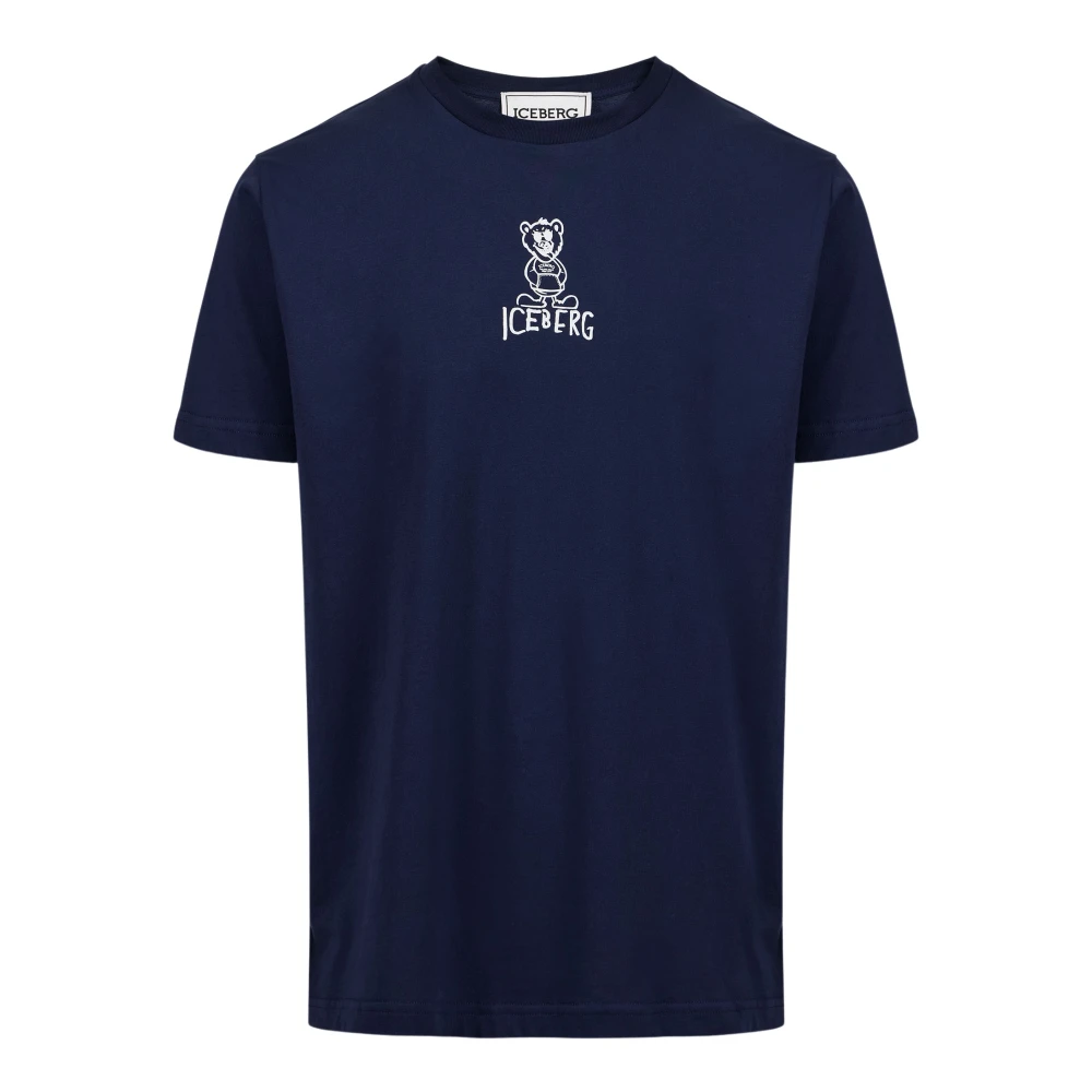 Iceberg Blauw slim fit katoenen T-shirt met beerprint Blue Heren