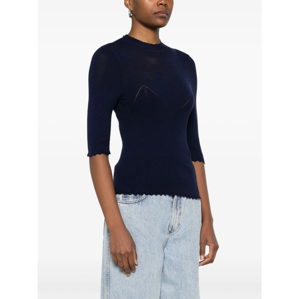 Twinset Blauwe Geribbelde Trui Mock Neck Stijl Blue Dames
