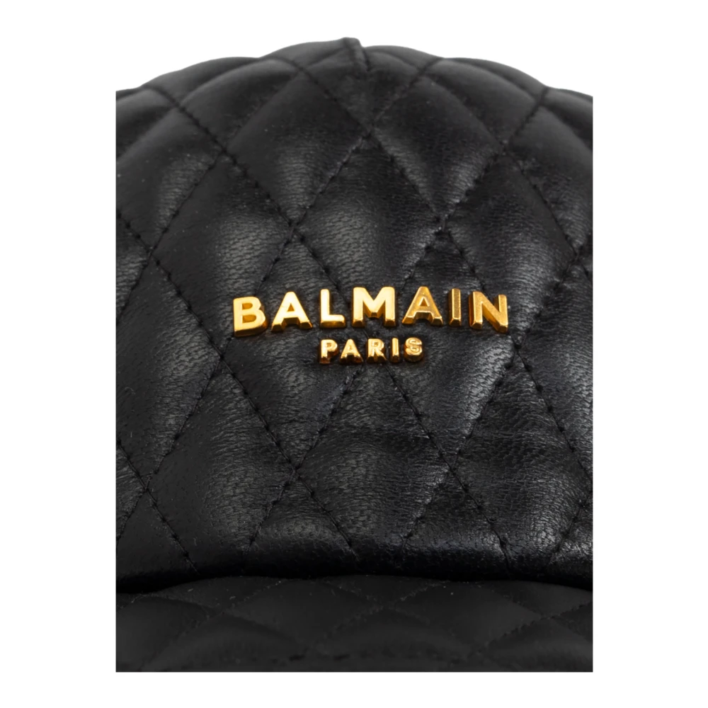 Balmain Leren baseballpet Black Heren