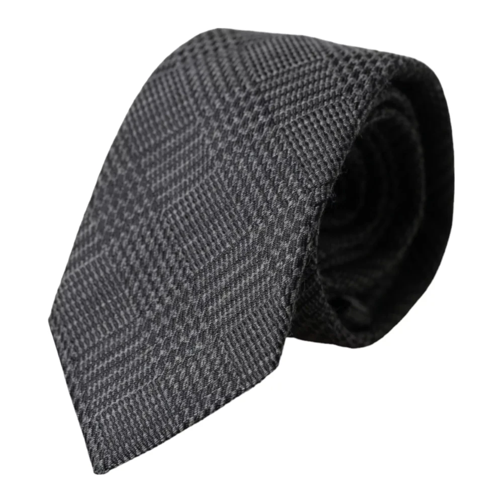 Dolce & Gabbana , Ties, Male, Gray, One Size, Dark Grey Checkered Silk Tie For Men - Image 3