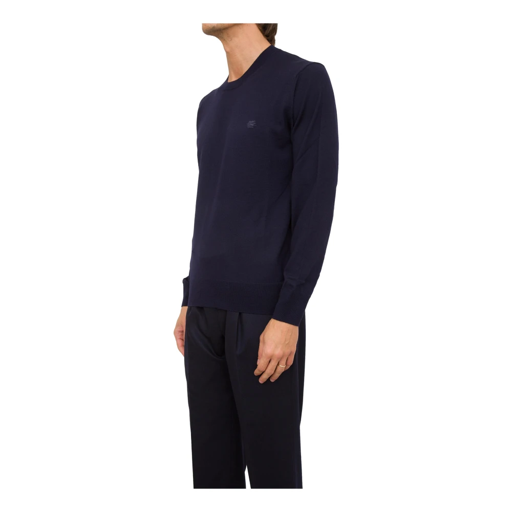 ETRO Blauwe Gebreide Crew Neck Trui Blue Heren
