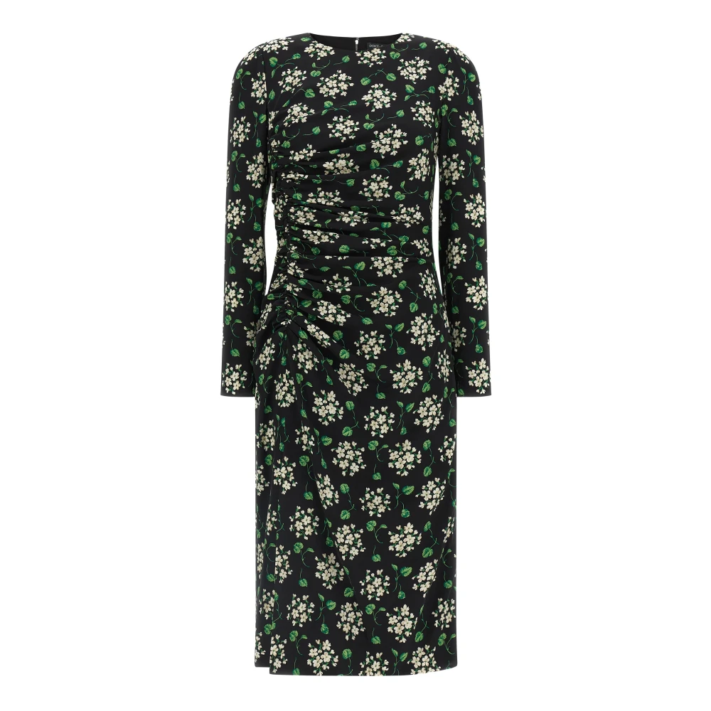 Dolce & Gabbana Women's Black Midi Dresses, L, Floral Print Charmeuse Midi Dress