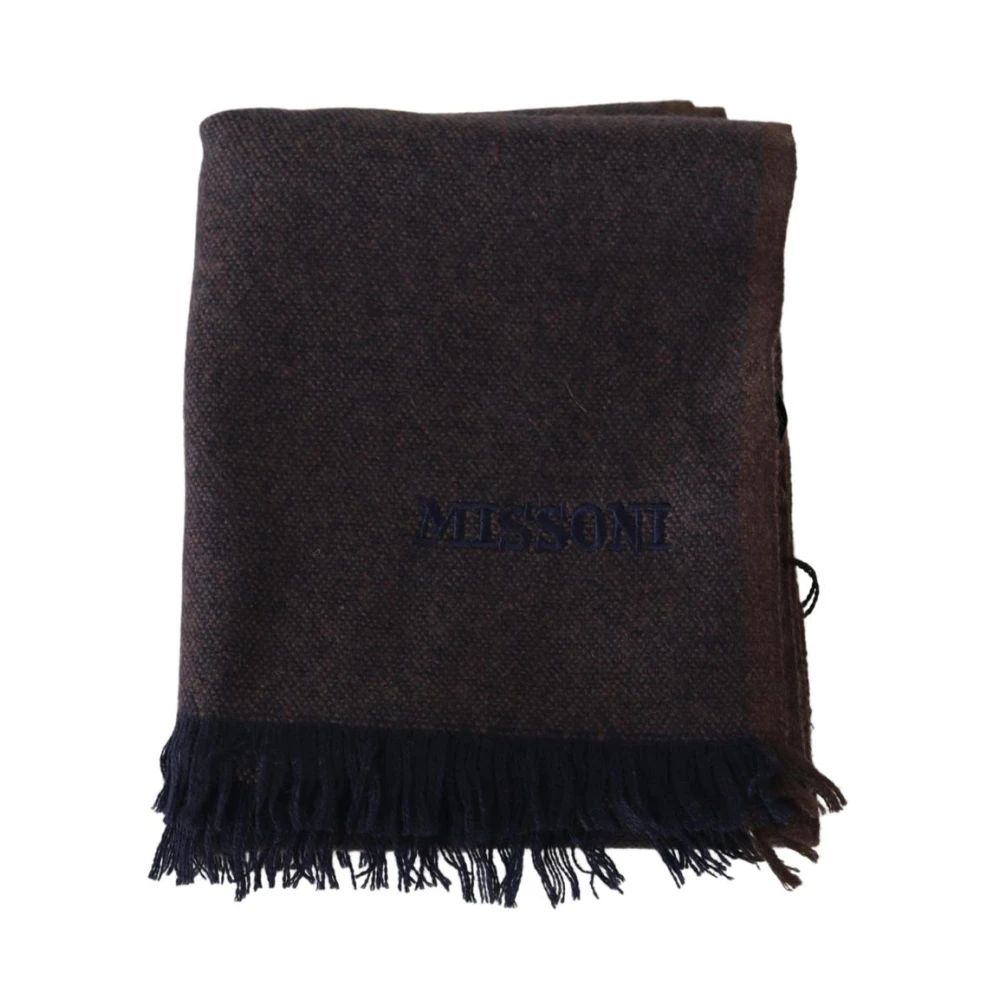 Missoni Men's Brown Luxury Cashmere Scarf With Logo Embroidery - Winter Scarves - One Size- Accessories