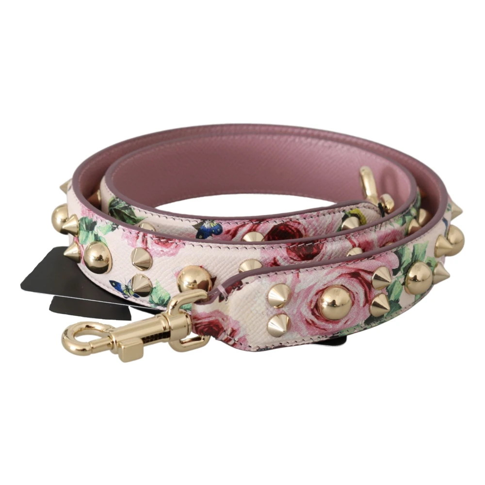 Dolce & Gabbana Blommig Rosa Läder Axelrem Multicolor, Dam