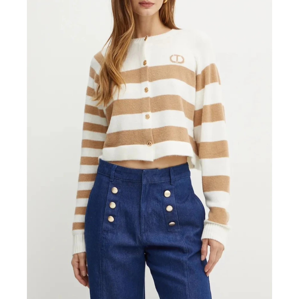 Twinset Gestreepte Vest met Ovaal Patroon Beige Dames