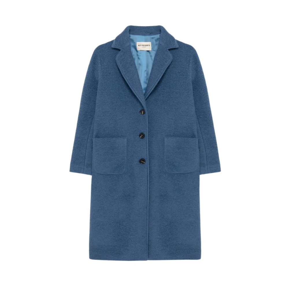 Roy Roger's Wollen Blend Jas Enkelrij Knoopsluiting Blue Dames