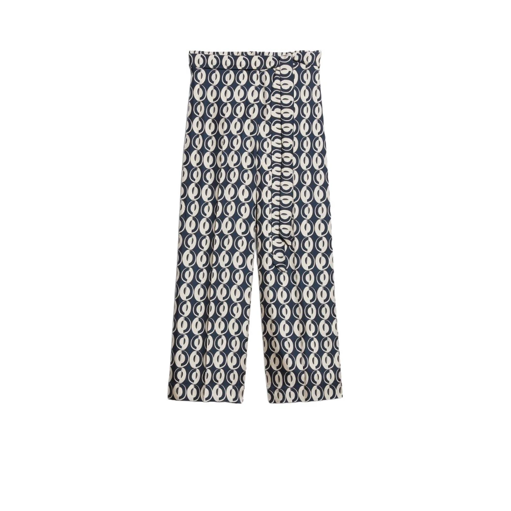 Max Mara Zijden Patroon Enkel-Lengte Broek Blue Dames