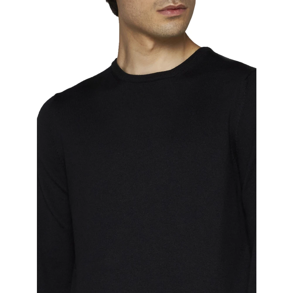D4.0 Zwarte Wol Ribgebreide Trui Black Heren