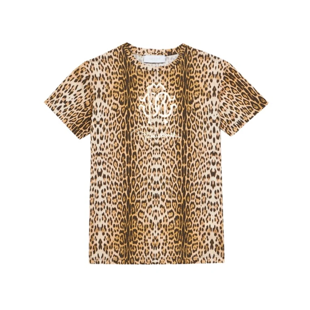 Roberto Cavalli , Kids Short Sleeve T-Shirts, Female, Brown, 10 Y, T-Shirt With Jaguar Skin Print