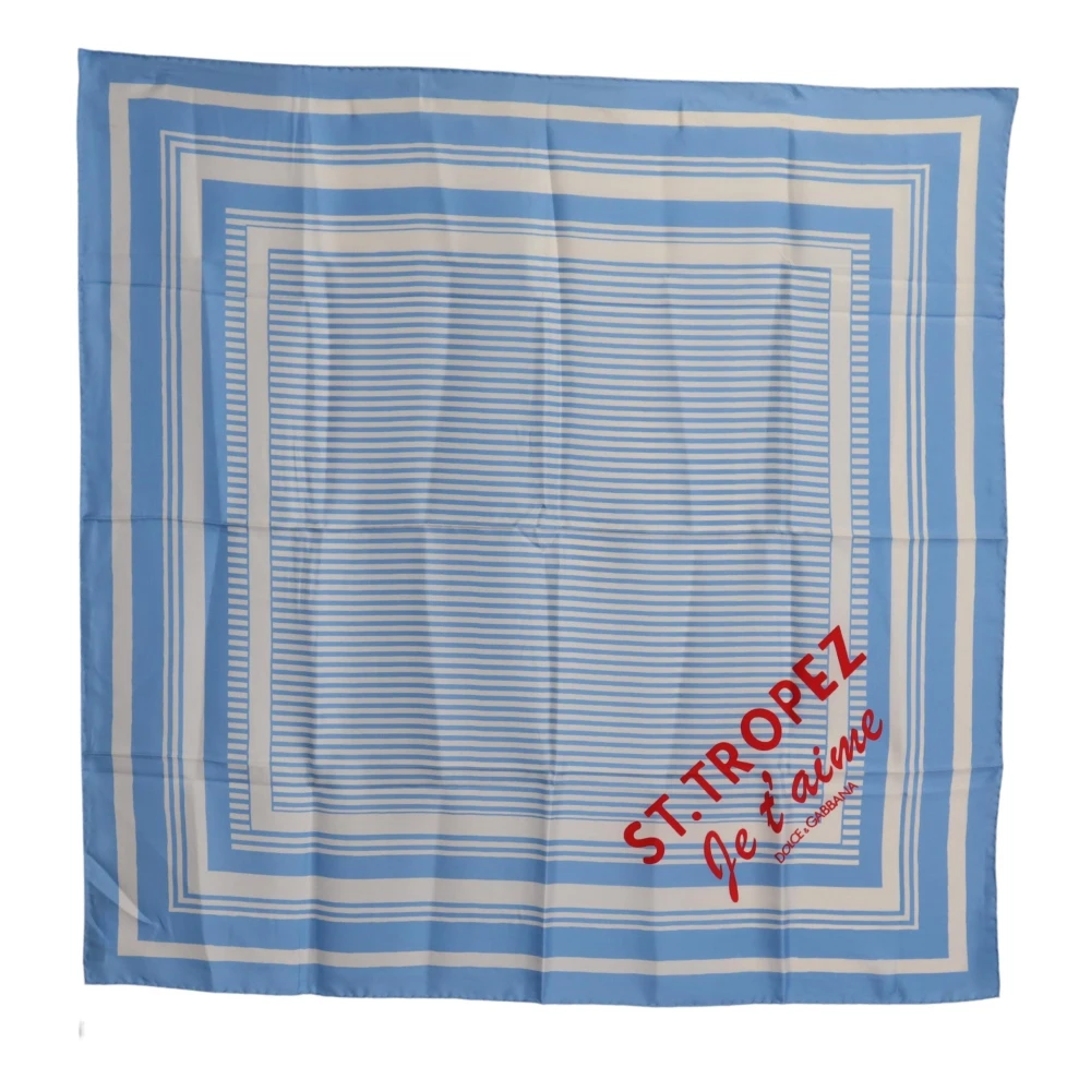 Dolce & Gabbana Blue Striped Silk Square Foulard Wrap Scarf Blå Dam