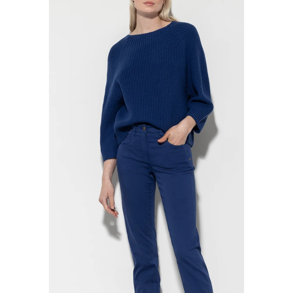 LUISA CERANO Geribbelde wolmix trui diepblauw Blue Dames