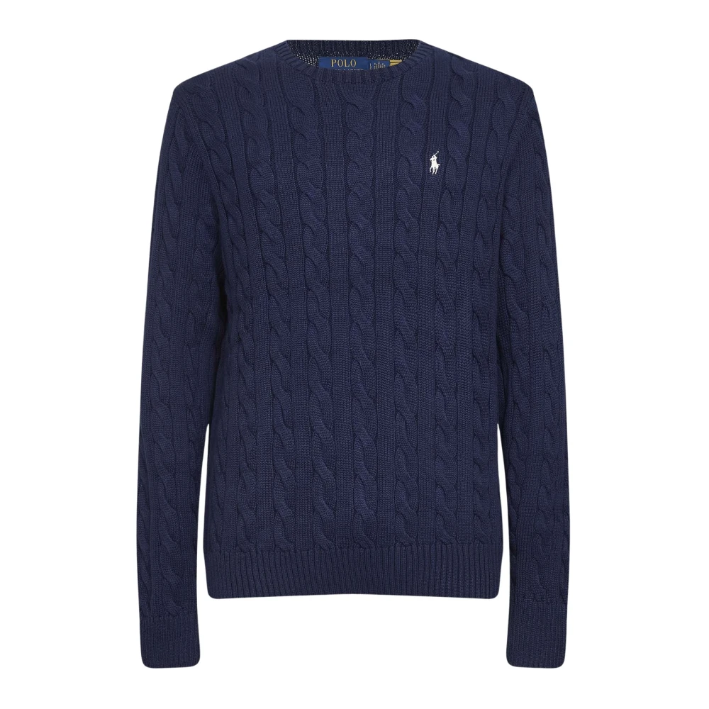 Polo Ralph Lauren Herr Blå Stickade Tröjor Xl, Bomull, Cable Knit Crewneck Sweater