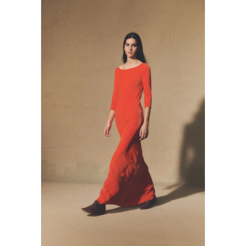 Cortana Rode Fluweel Lange Jurk Boothals Red Dames