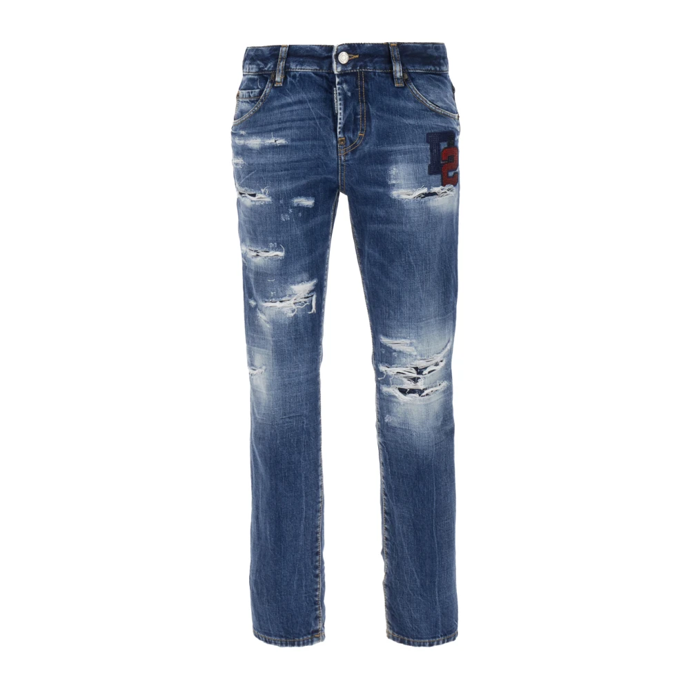 Dsquared2 Women's Blue Distressed Cropped Jeans - Slim Fit Jeans - S - Jeans