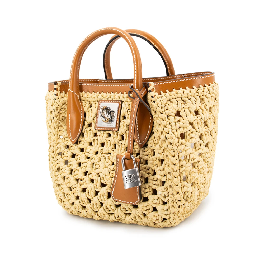 Ermanno Scervino Gehaakte Raffia Winkelmand met Leren Details Yellow Dames