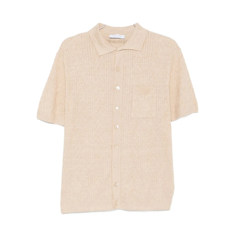 Daniele Fiesoli Men's Beige Short Sleeve Shirts, M, Cable Knit Polo Shirt