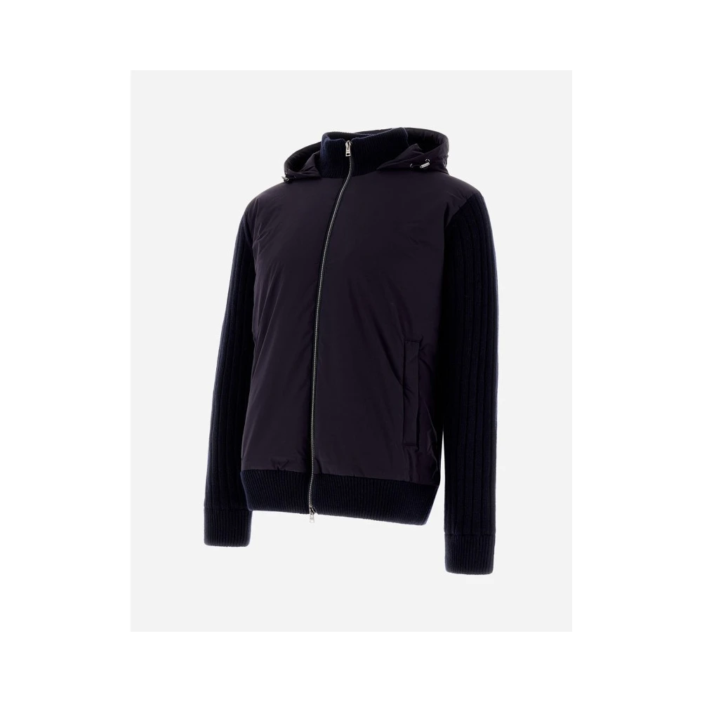 Herno Geribde wollen cardigan met donsvulling Black Heren