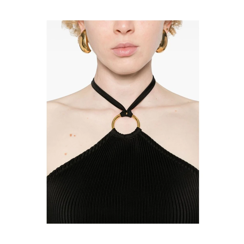 L'idée Zwarte Plissé Halternek Jurk met V-Rug Black Dames
