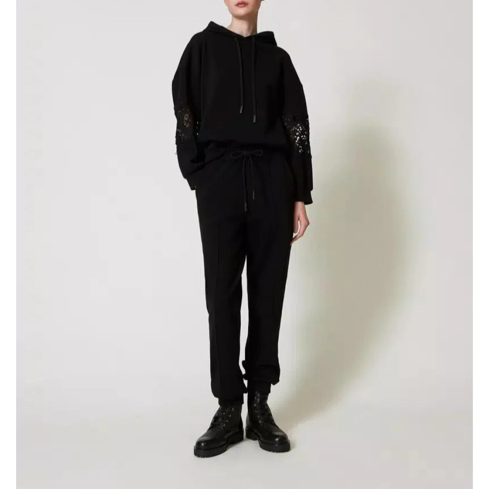 Twinset Hoodie met Macramé Detail Black Dames