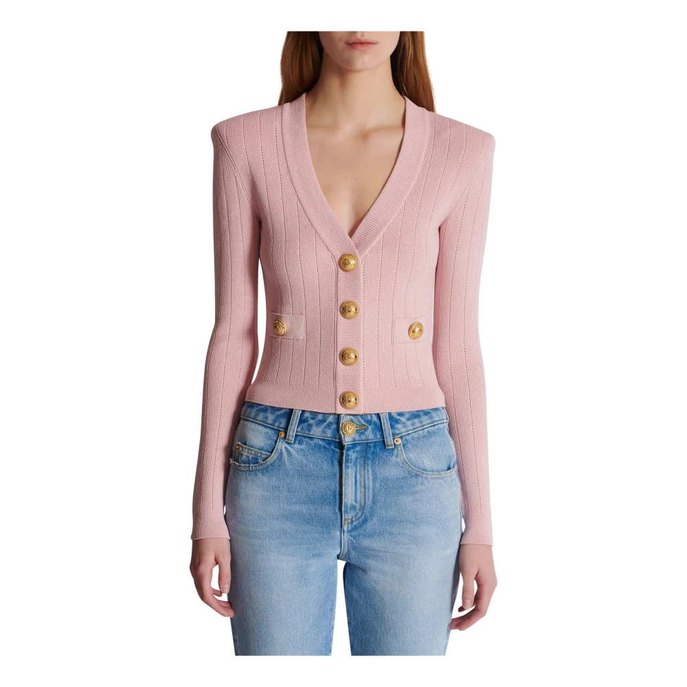 Balmain Geknipte gebreide vest Pink Dames