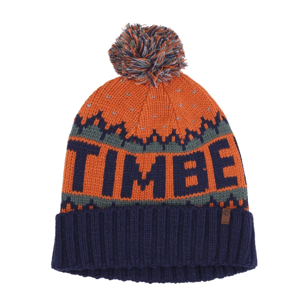 Timberland Men's Orange Pom Pom Knit Beanie Hat