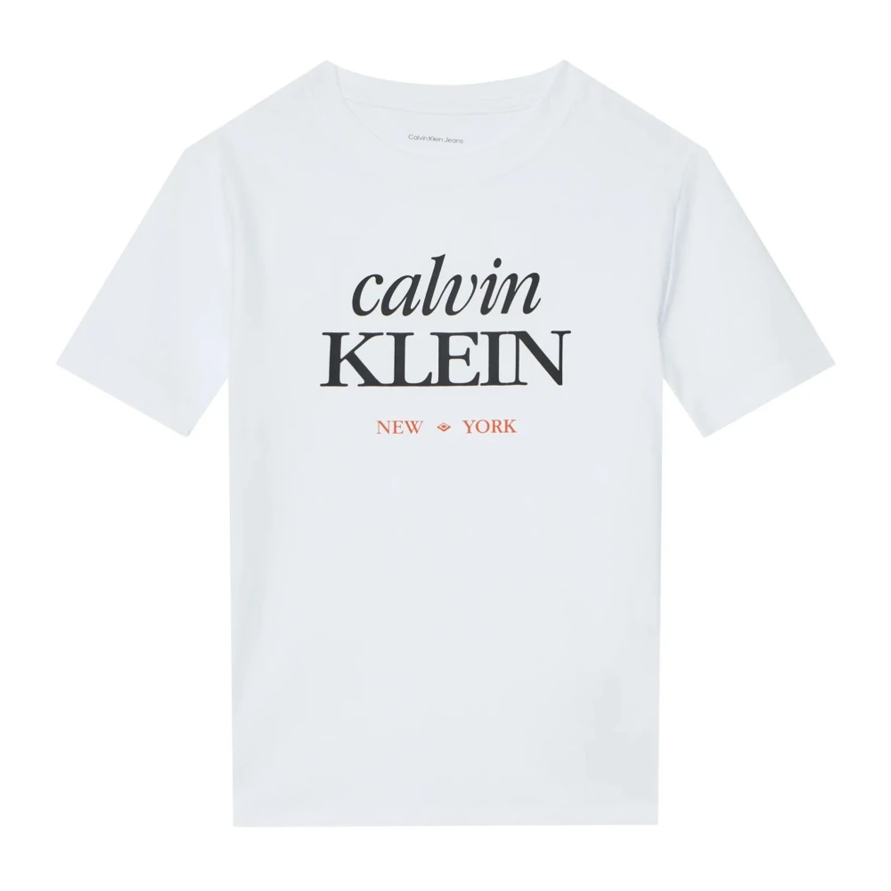 Calvin Klein Jeans Boys White Kids Short Sleeve T-Shirts, 12 Y, Logo Ss T-Shirt