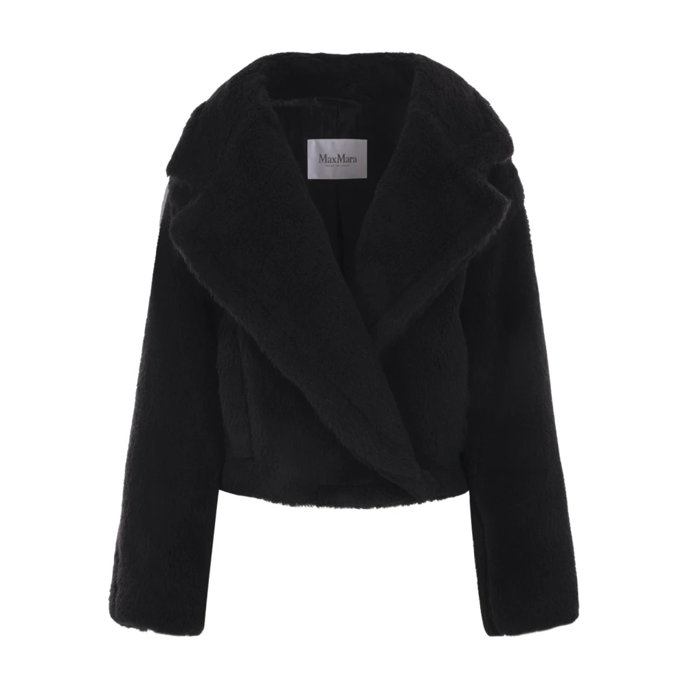 Max Mara Svart Teddy Cropped Kappa Black, Dam