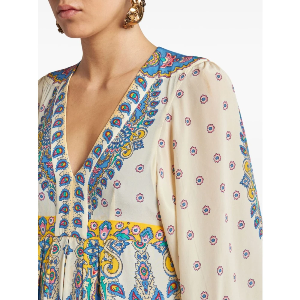 ETRO Witte V-Hals Jurk Tot Op De Vloer Multicolor Dames