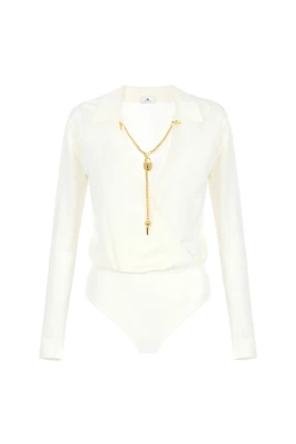 Bodysuit i viskos och sidenstickning med kedja