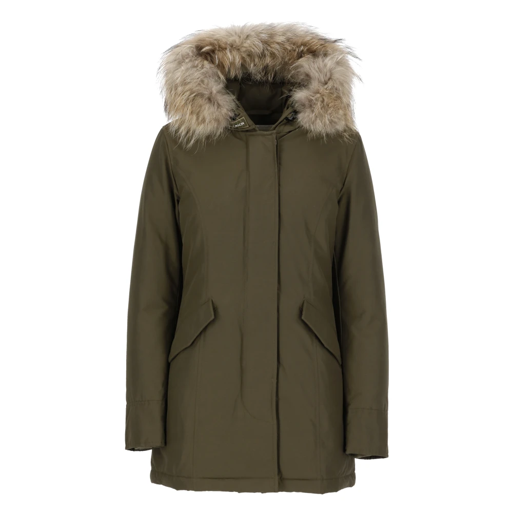 Woolrich Groene Tech Fabric Parka met Bont Green Dames